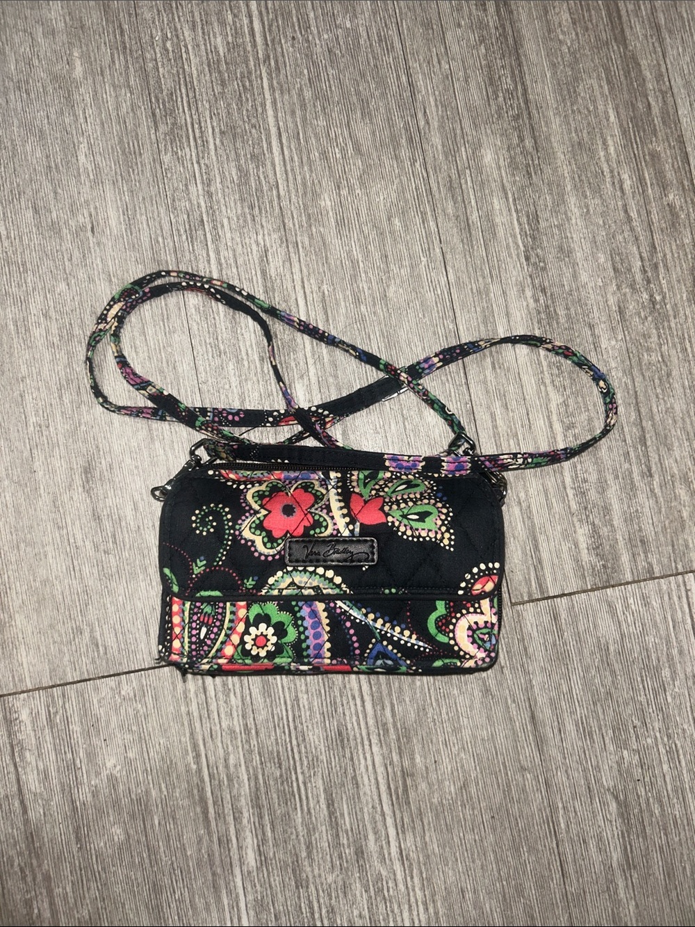 Vera Bradley Black Quilted Crossbody with Multicolor Floral Paisley